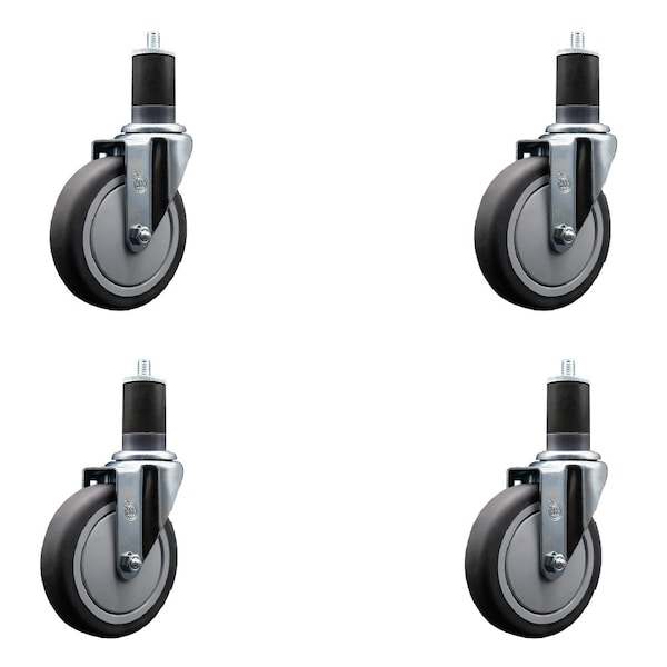 5'' Thermoplastic Rubber Wheel Swivel 1-5/8'' Expanding Stem Caster Set, 4PK